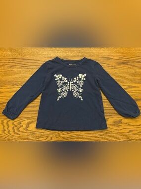 Girls' Navy Long-Sleeve Butterfly Floral Tee